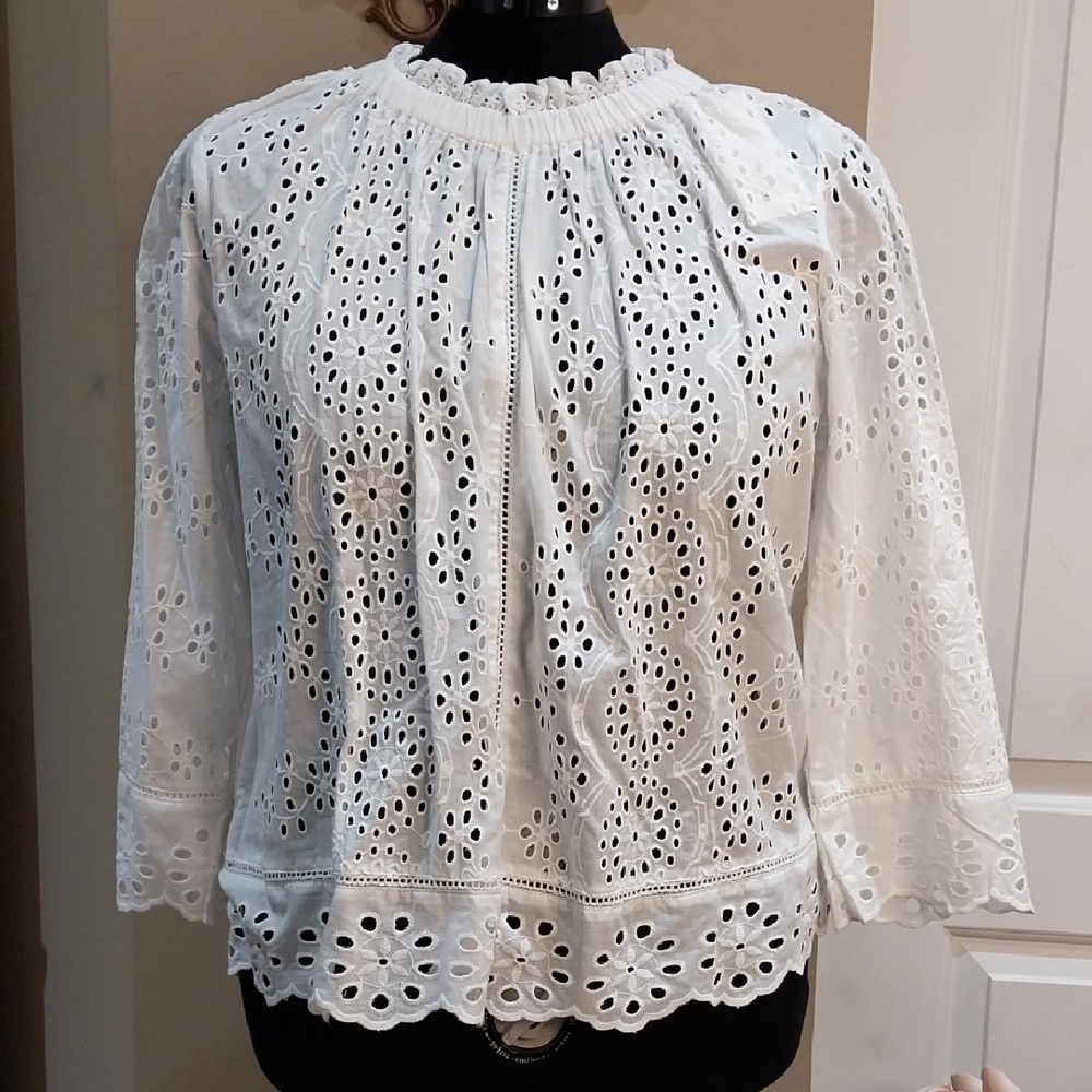 Nwt 1x JEnifer & Grace Chic White Eyelet Women's Blouse Lace